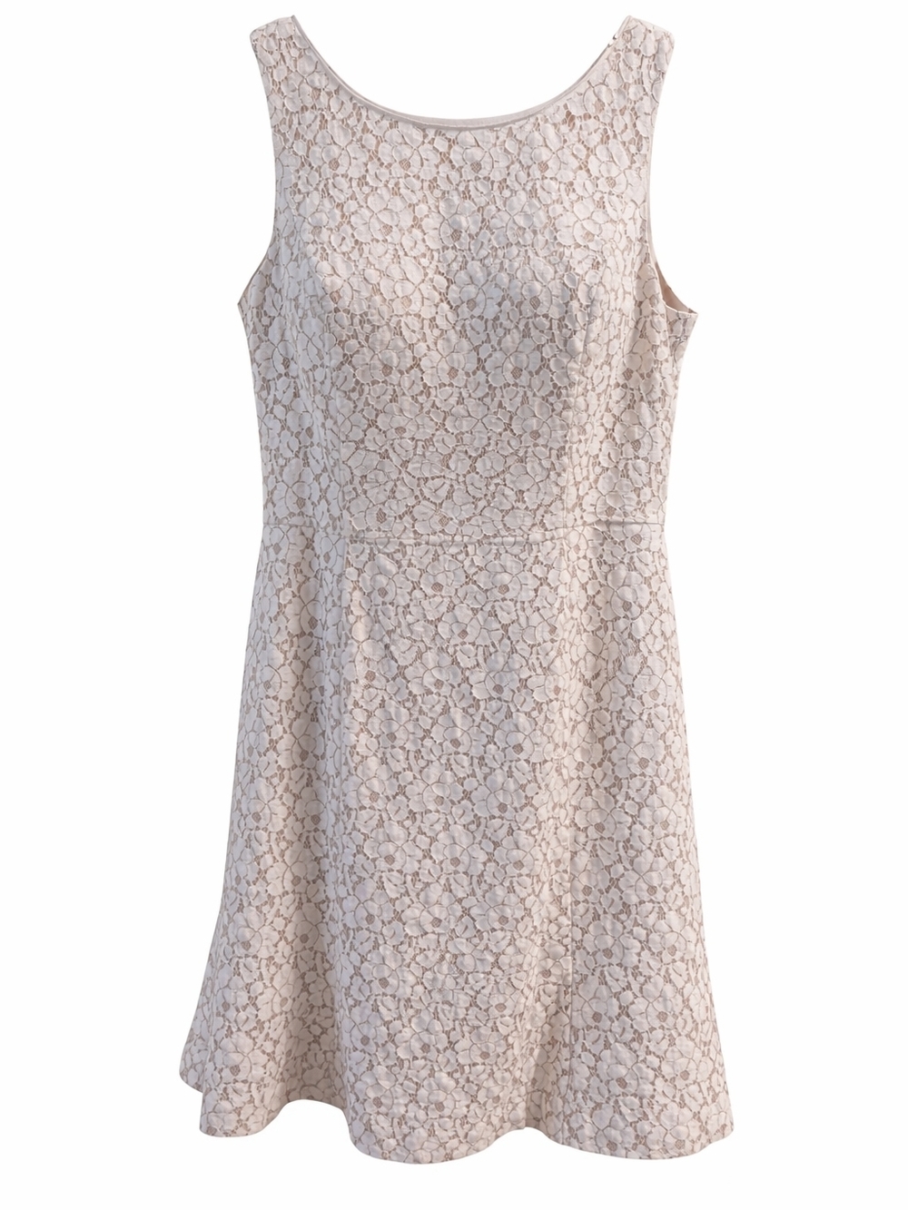 White House Black Market Sleeveless Lace Mini Dress in Light Taupe